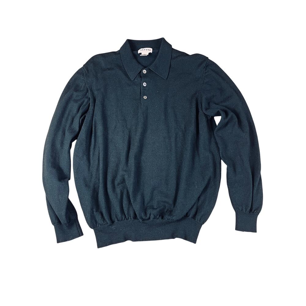 VTG Alfani Merino Wool Polo Sweater Mens XL Forest Green Made Italy merino Wool